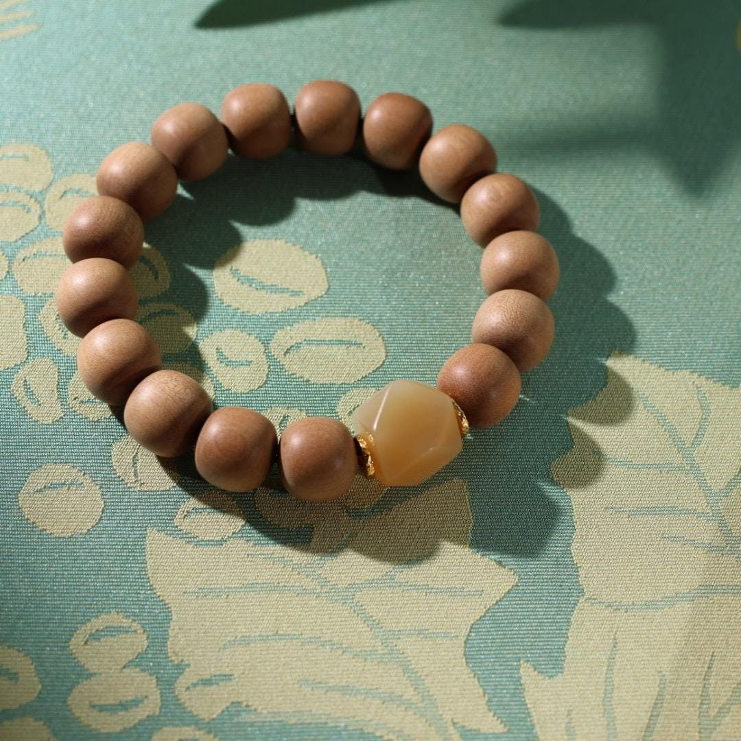 12mm sandalwood with sugar nephrite jade bracelet 老山檀糖玉八棱手串