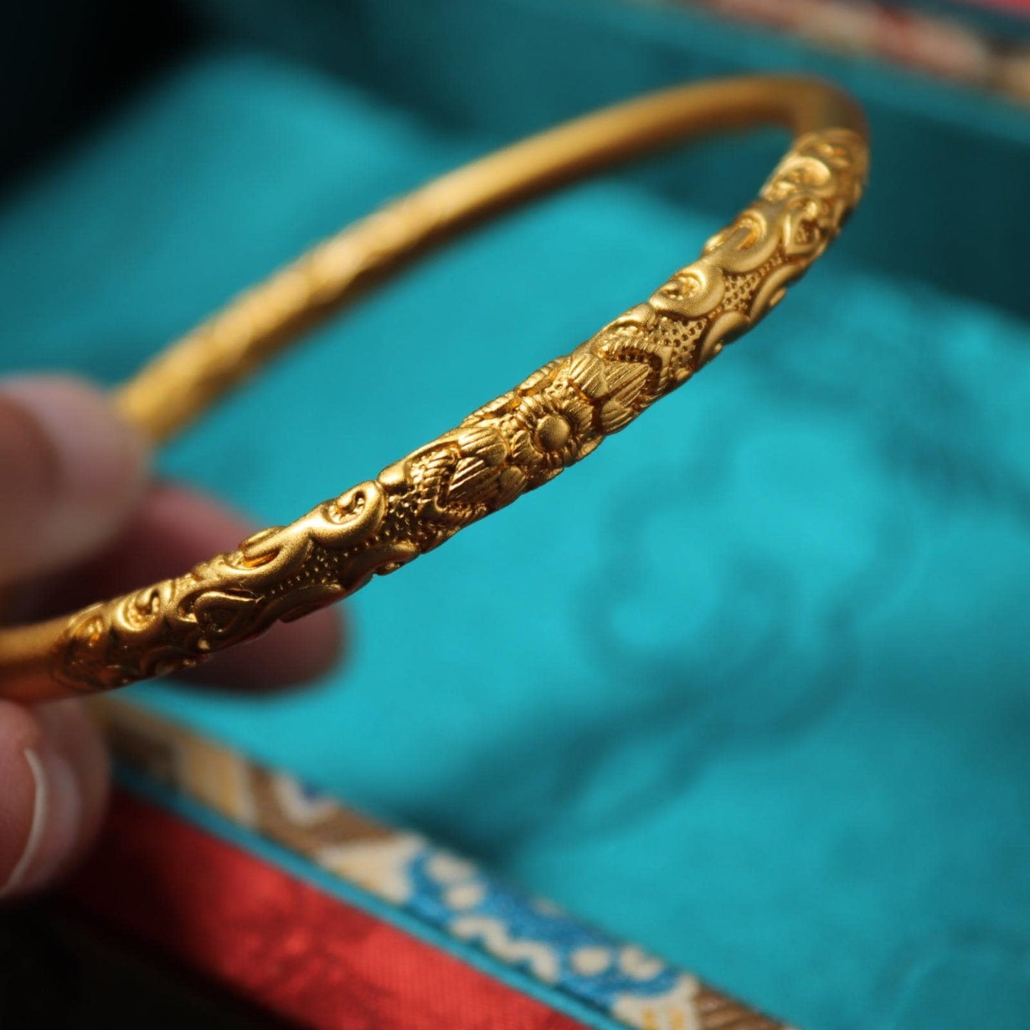 24k Gold Plated Bangle: Chinese Wedding Jewelry, Dragon & Phoenix