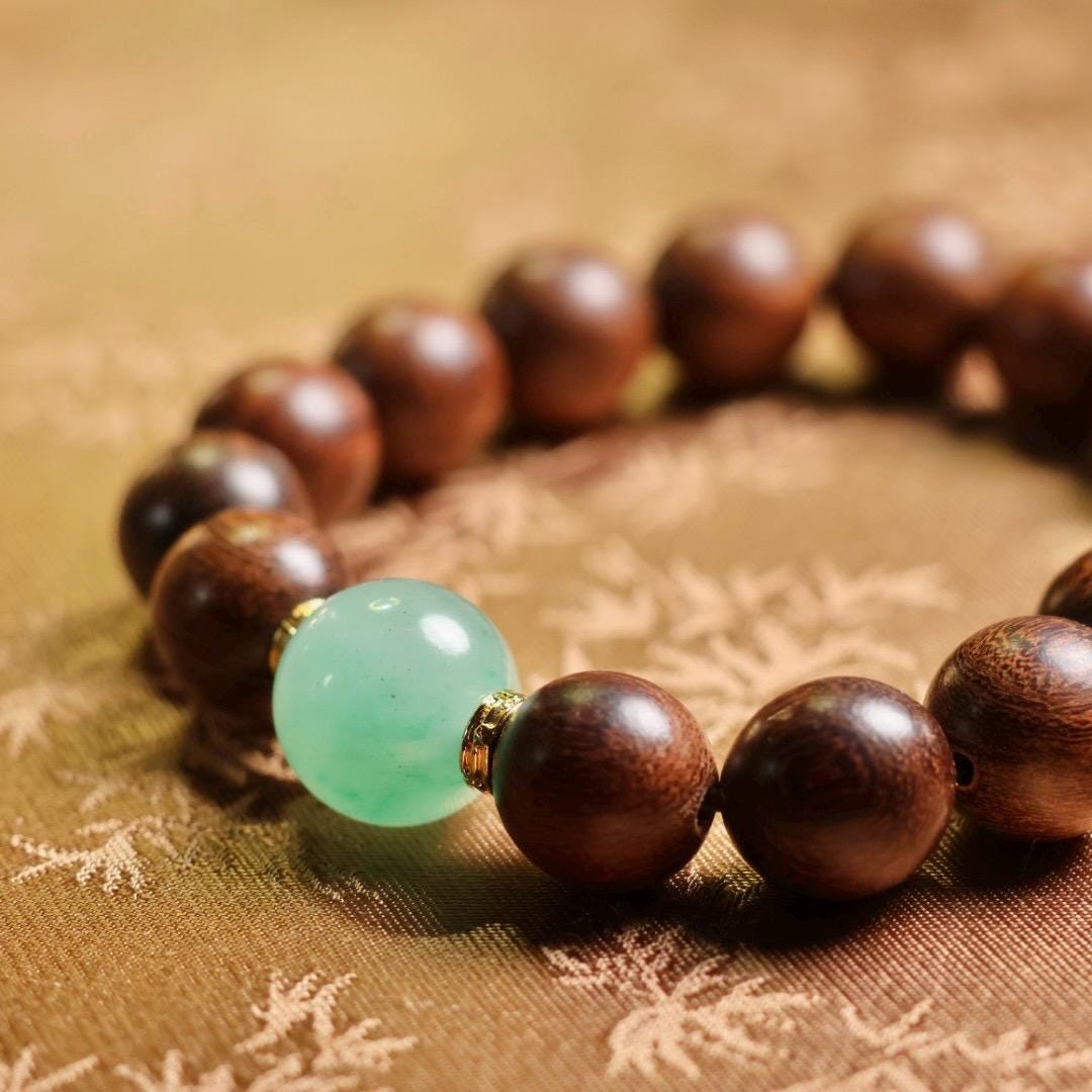 12mm zingana wood with Du long jade bracelet 金丝檀木独龙玉非洲翠手串