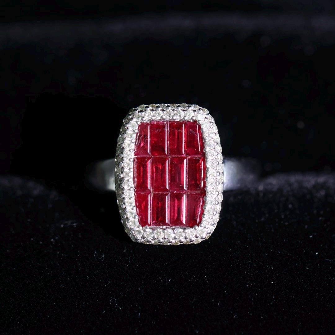 Vintage mystery set ruby and diamond ring US size 6.5