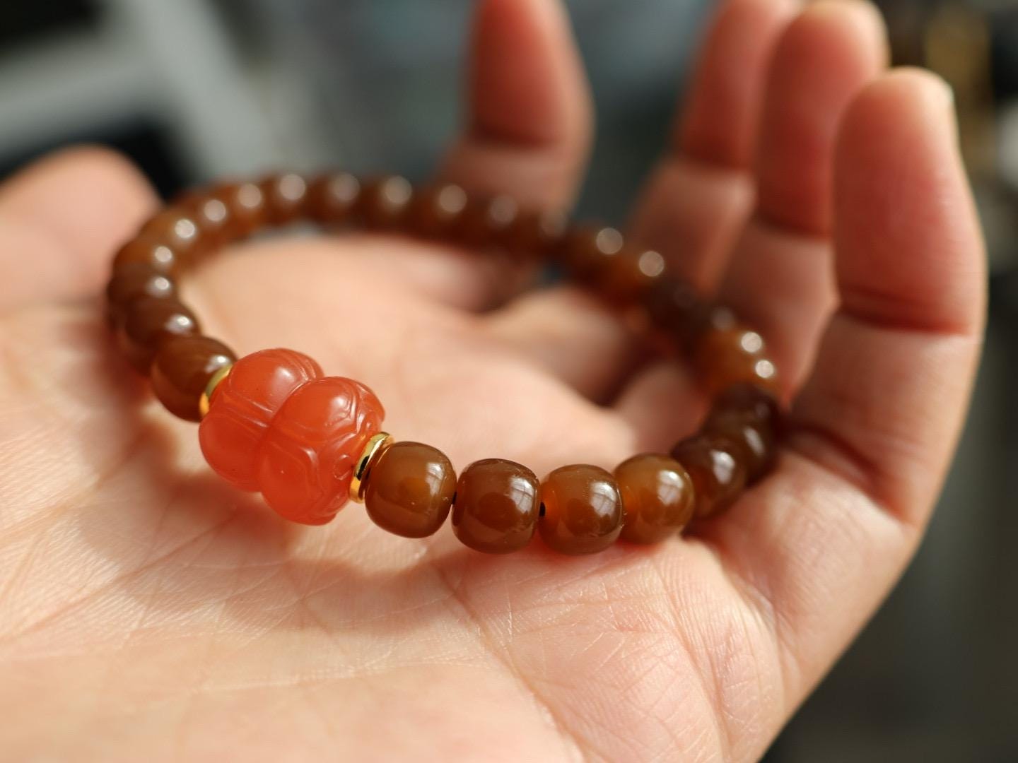 7mm brown sugar nephrite Jade bracelet 卡7高品质红糖手串