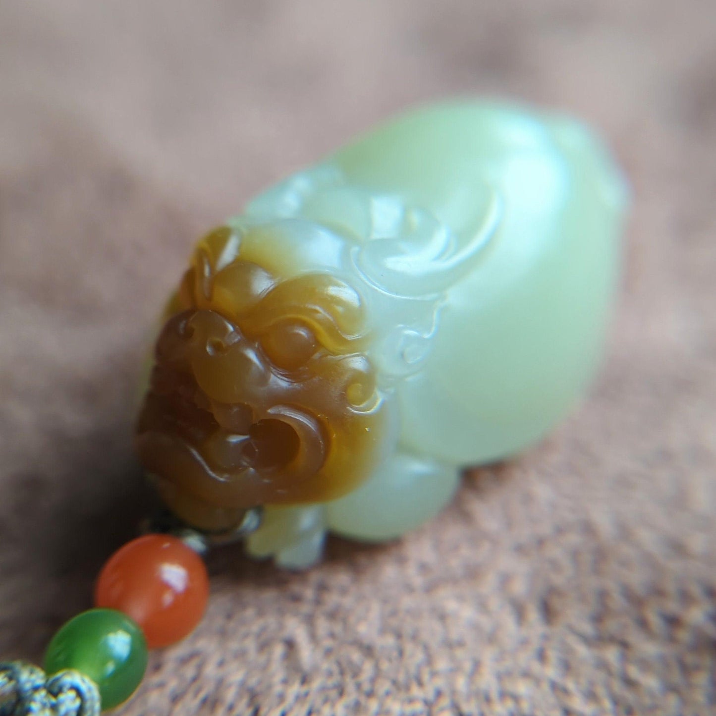 Certified Nephrite Jade Dragon Turtle Pendant - Hand Carved Feng Shui Bag Charm