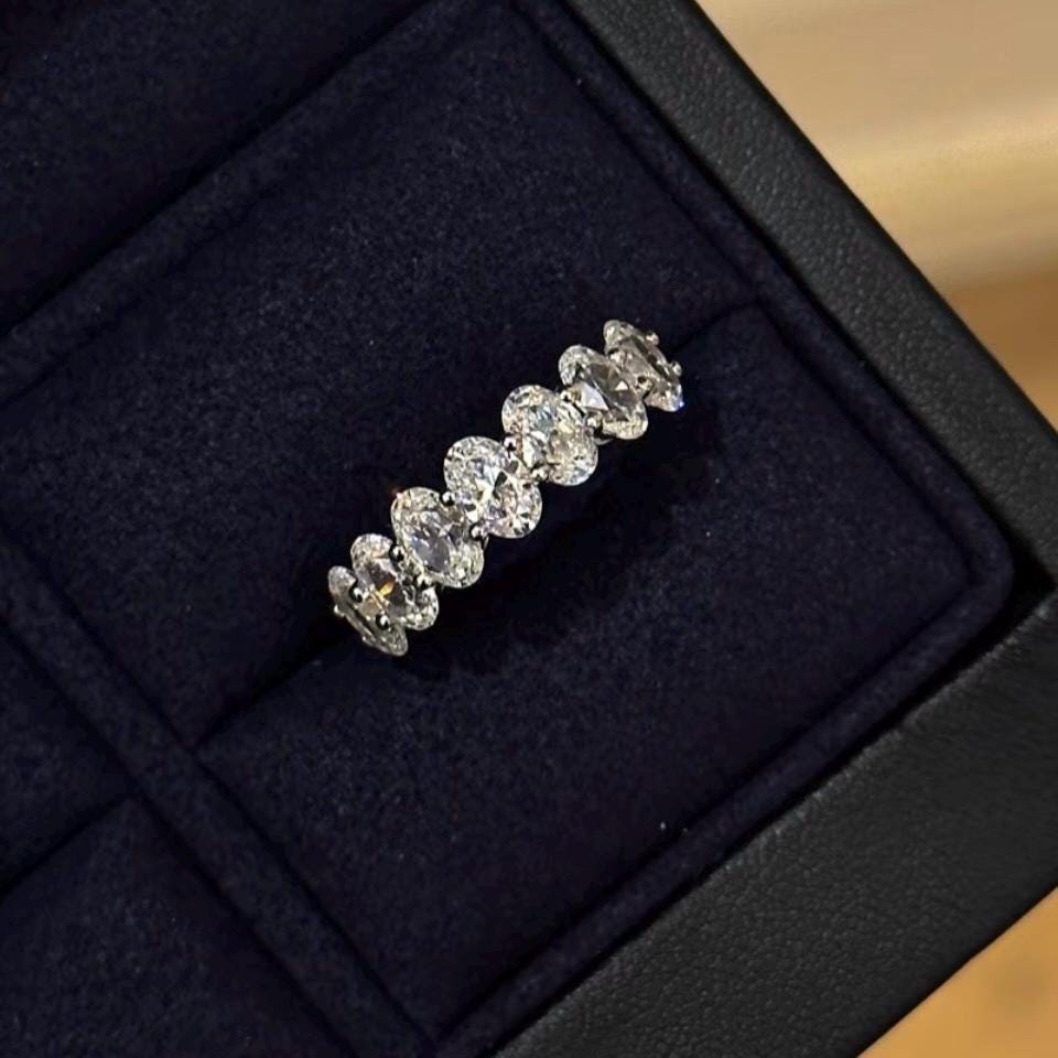 Size 6 zirconia 7 stone anniversary band solid 925 silver ring