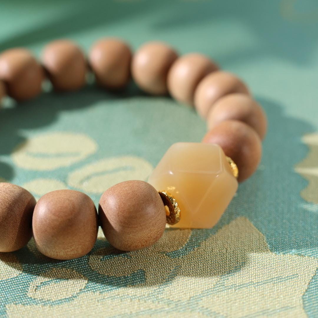 12mm sandalwood with sugar nephrite jade bracelet 老山檀糖玉八棱手串