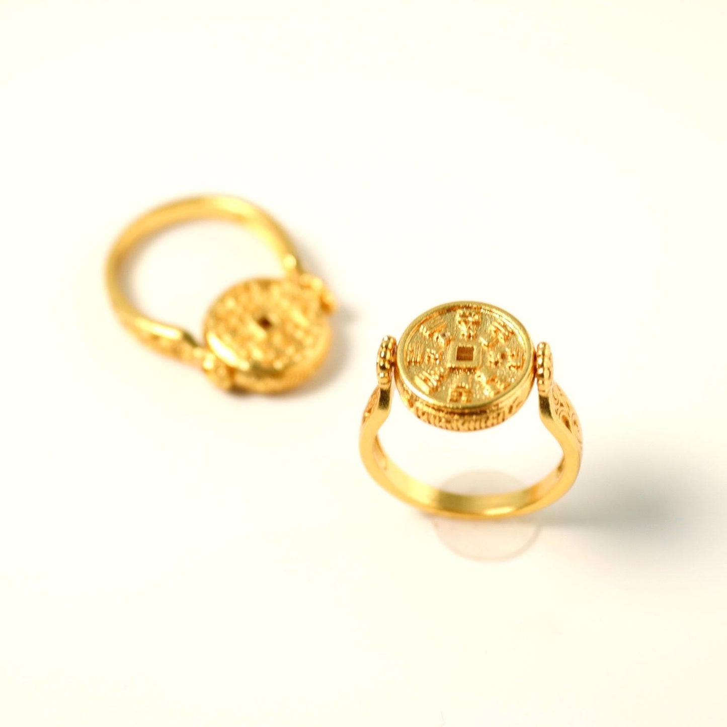 24K gold plated ring and pendant dual use/ evil repelling Chinese coin design