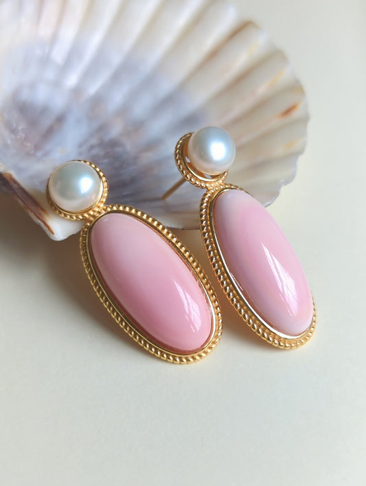 Pearl & Queen Conch Statement Earrings: Gold Plated S925 Silver