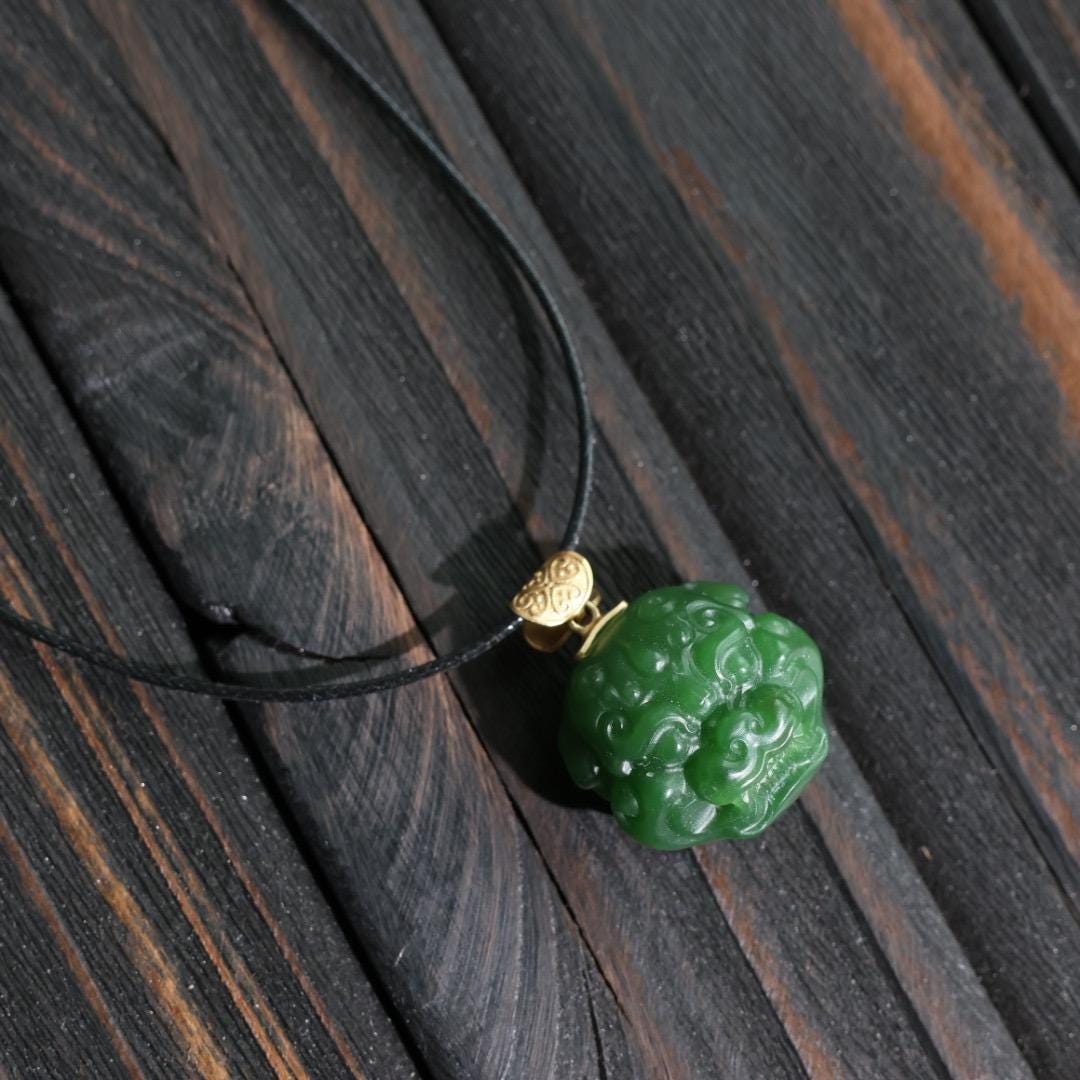 Nephrite dark green Jade protection beast pendant