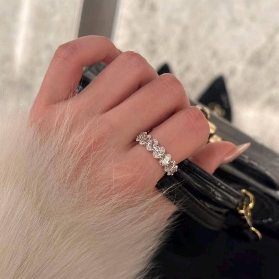 Size 6 zirconia 7 stone anniversary band solid 925 silver ring