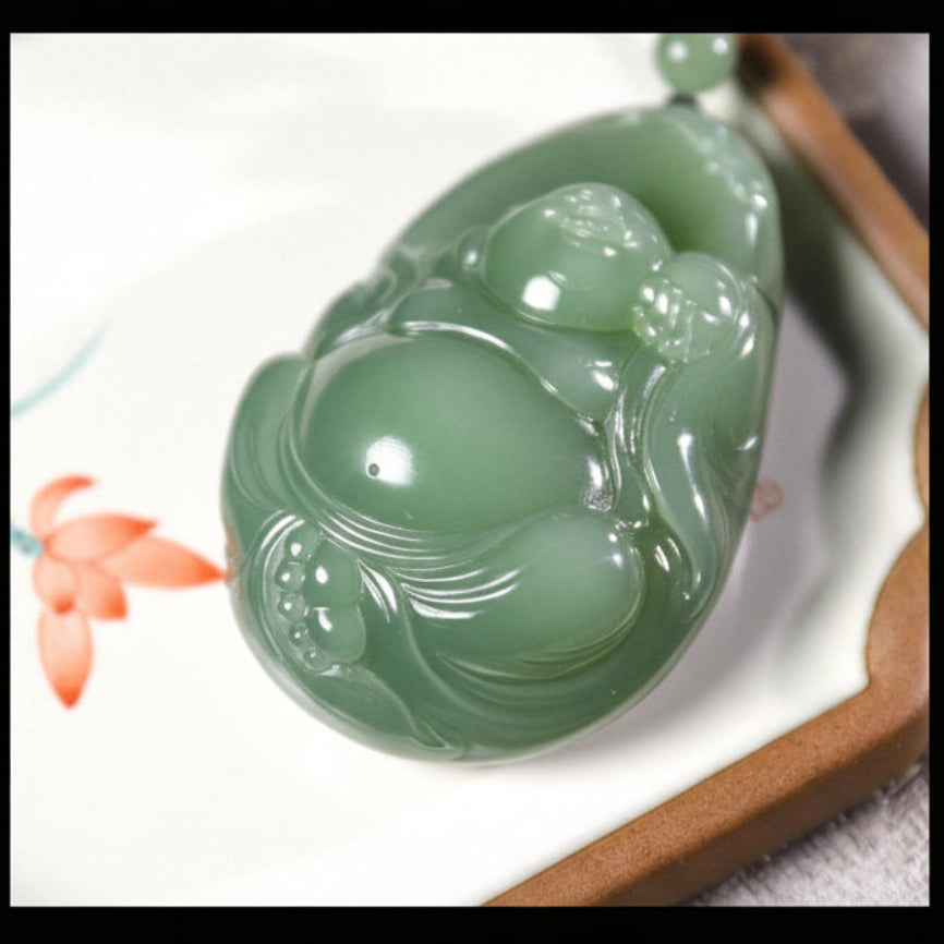 Certified green jade Buddha pendant
