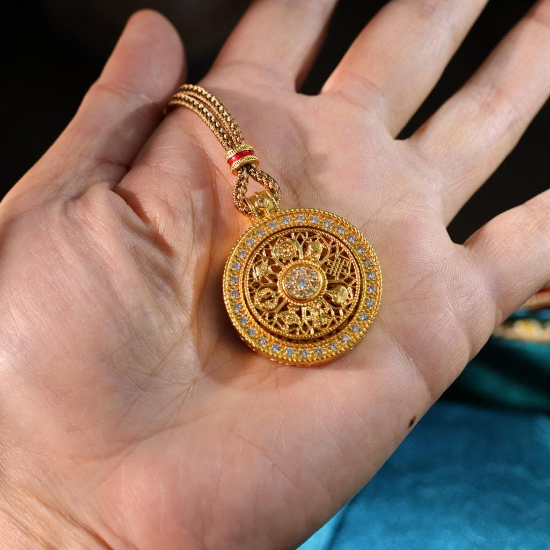 24k gold spinning compass pendant 转运罗盘