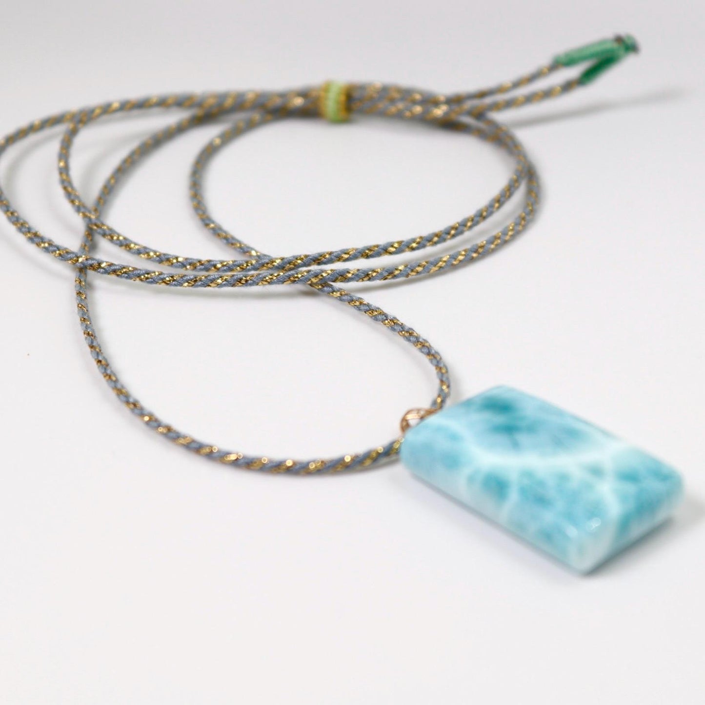 Larimar Pendant Necklace: Natural Ocean Stone, 18K Gold Bail