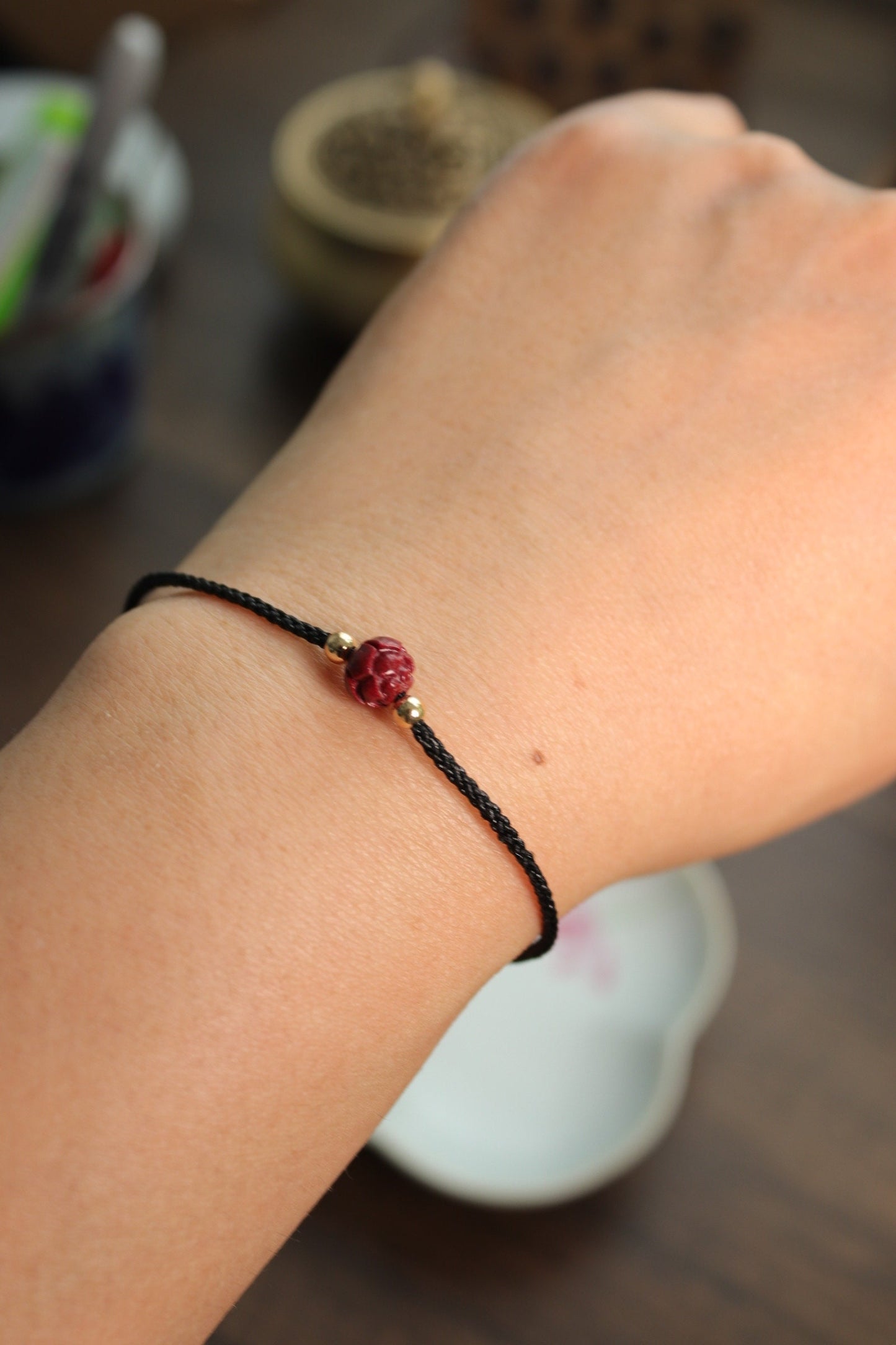 adjustable cinnabar lotus cord bracelet/ fortune bracelet