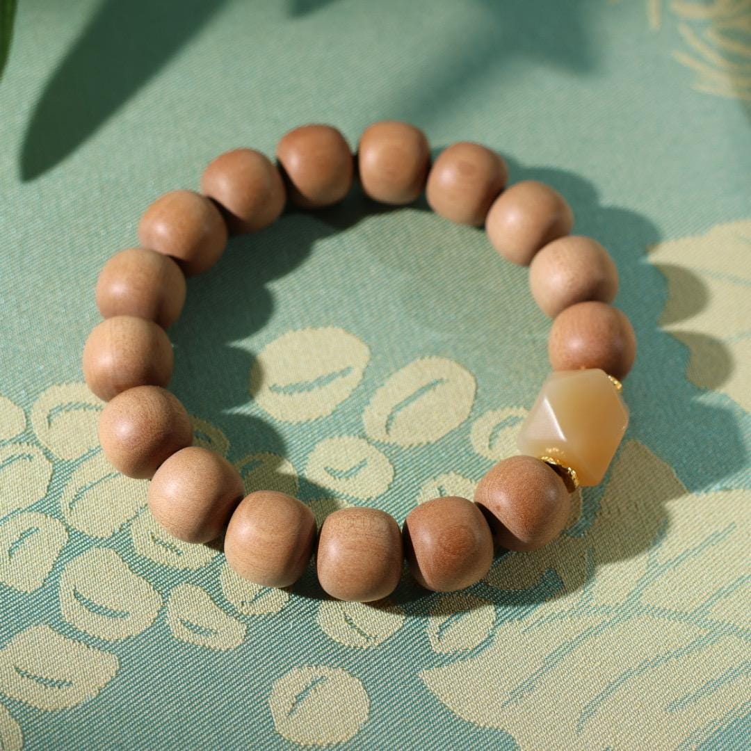 12mm sandalwood with sugar nephrite jade bracelet 老山檀糖玉八棱手串