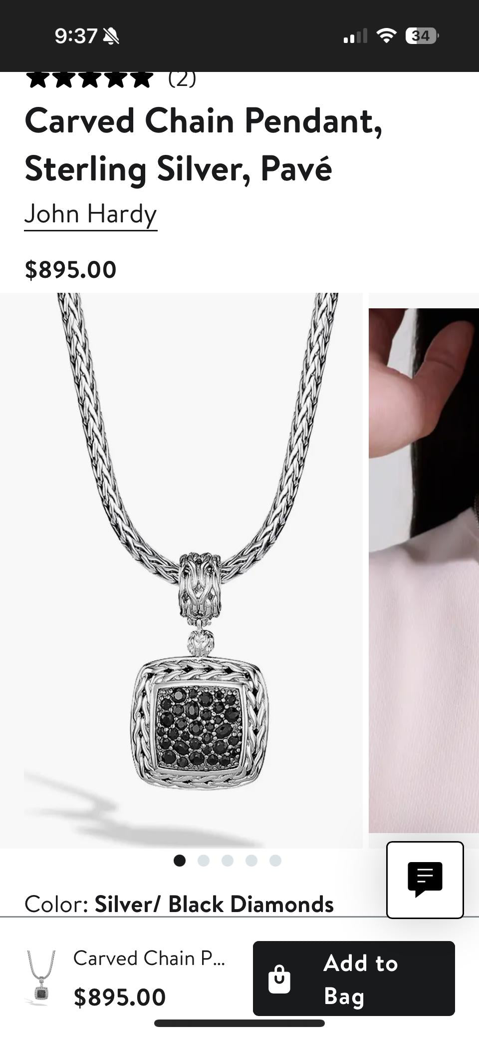 pre-owned John Hardy Carved Chain Pendant, Sterling Silver, Pavé