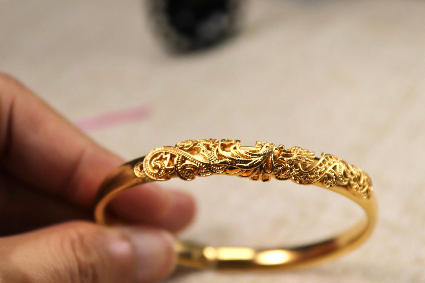 Dragon and Phoenix Gold Bangle: Chinese Wedding Jewelry