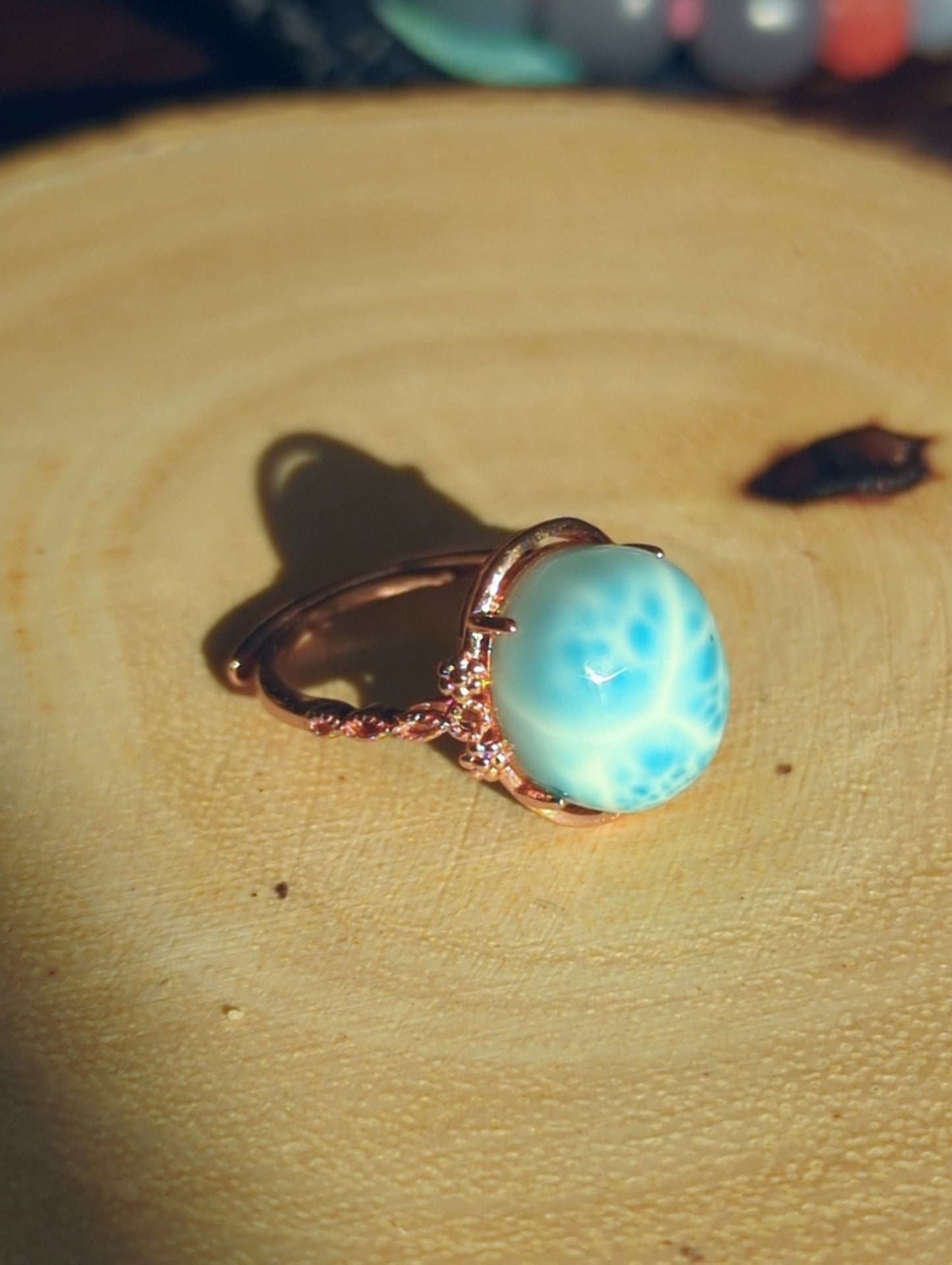 Larimar ring adjustable silver ring 海纹石活口银托戒指