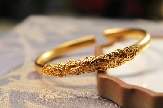 Dragon and Phoenix Gold Bangle: Chinese Wedding Jewelry