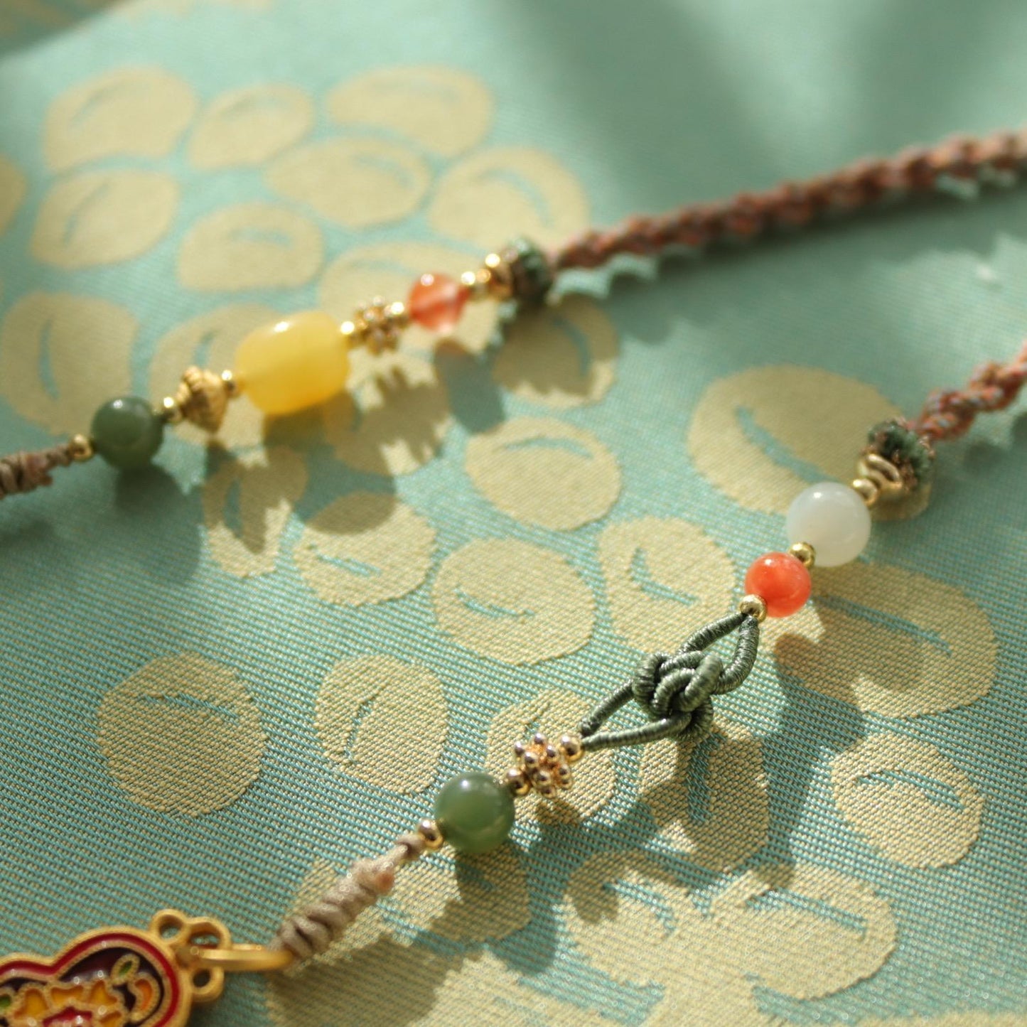 Traditional Chinese Gold Enamel Longevity Lock Pendant Necklace