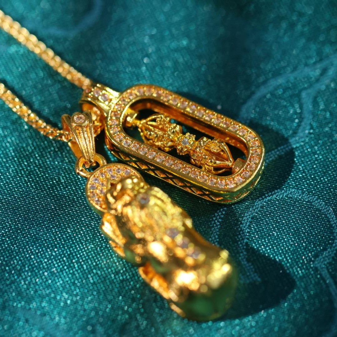 24k gold gada majra scepter and pixiu pendant 貔貅金刚杵吊坠项链