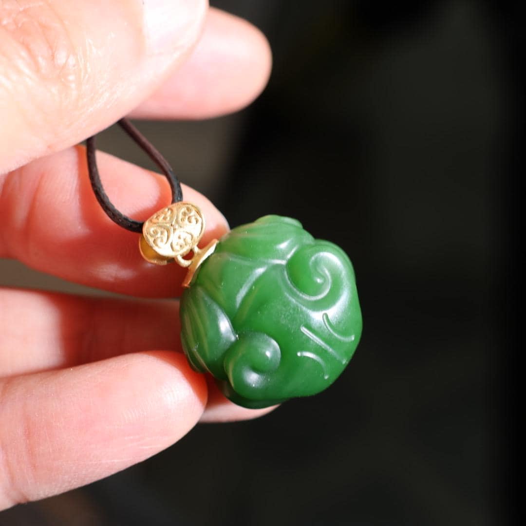 Nephrite dark green Jade protection beast pendant