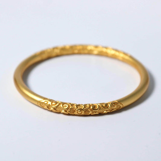 24k Gold Plated Bangle: Chinese Wedding Jewelry, Dragon & Phoenix