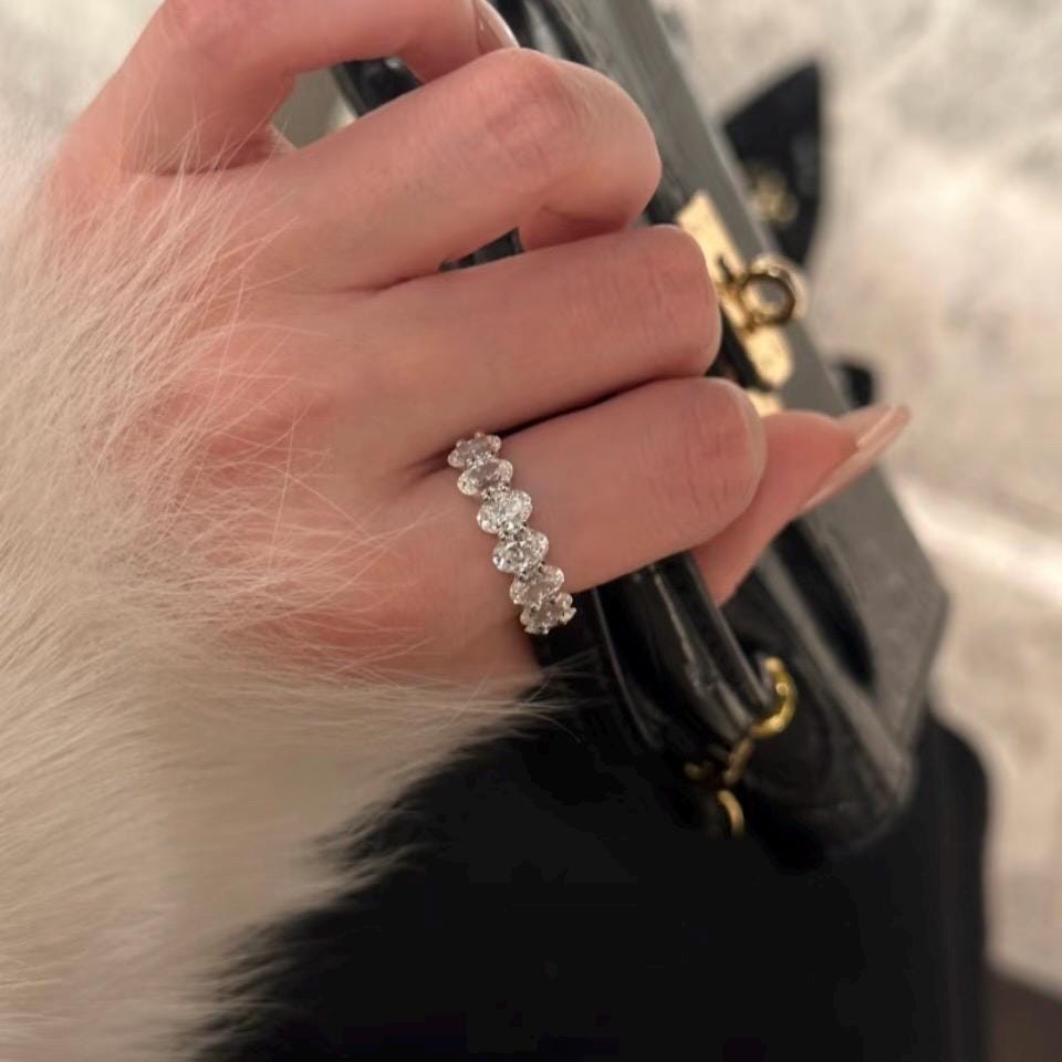 Size 6 zirconia 7 stone anniversary band solid 925 silver ring