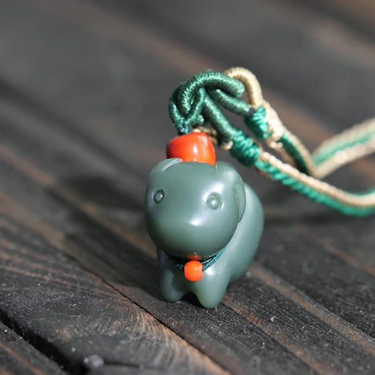 Nephrite dark green Jade puppy pendant