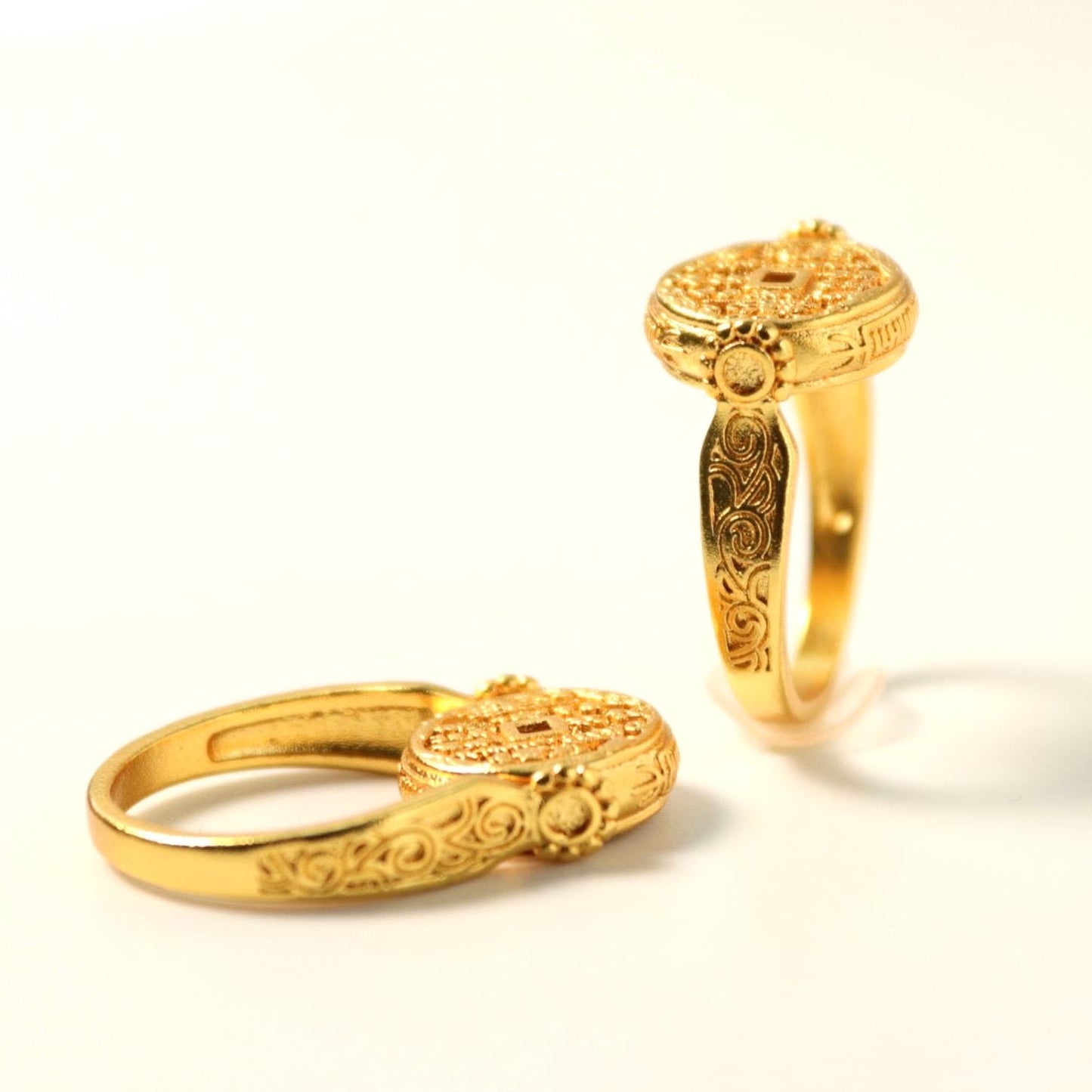 24K gold plated ring and pendant dual use/ evil repelling Chinese coin design