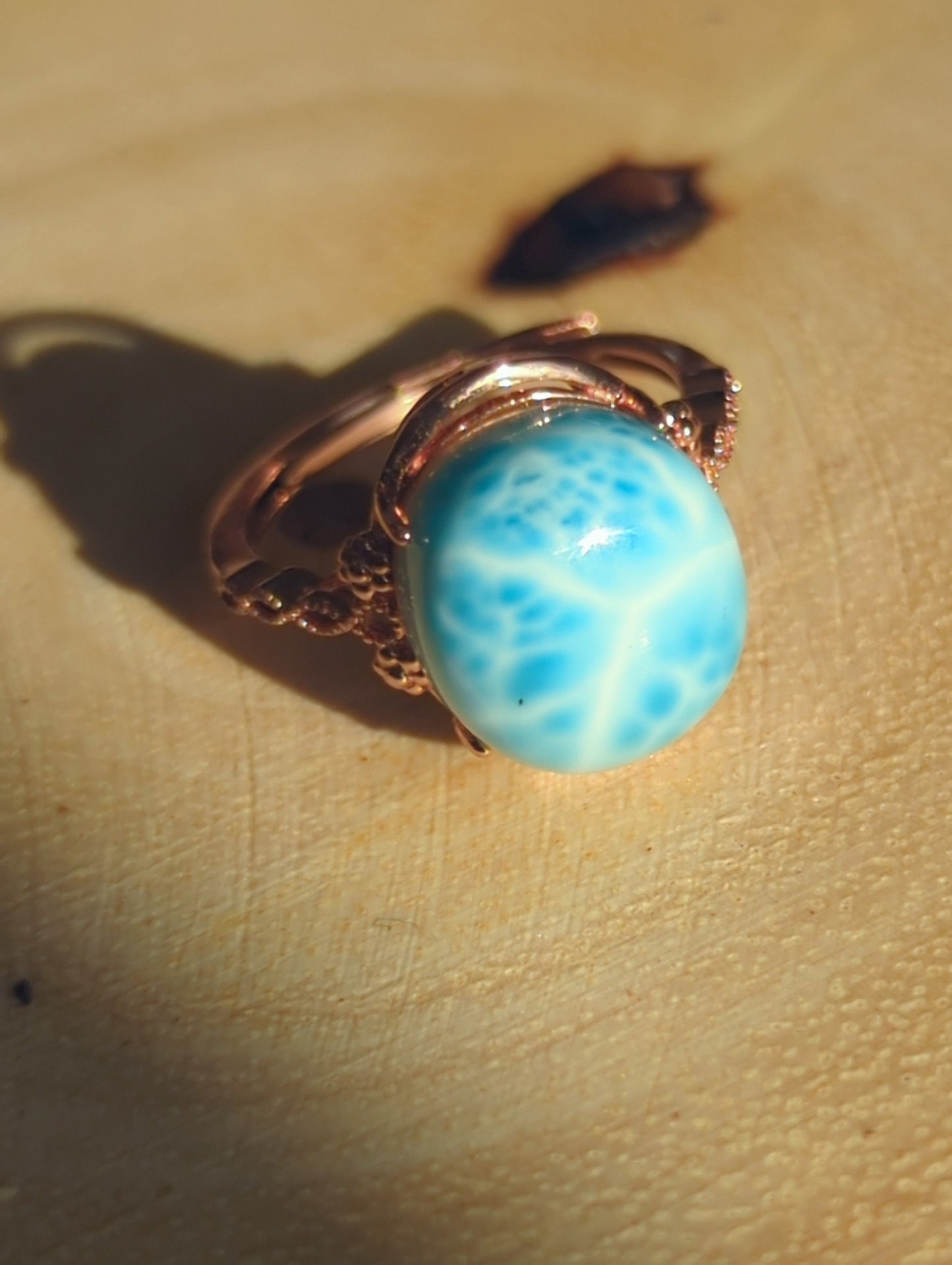 Larimar ring adjustable silver ring 海纹石活口银托戒指