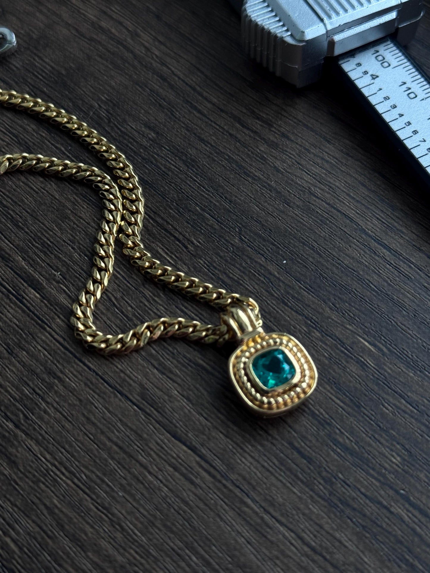 pre-owned lab grown emeral and paraiba Pendant, Sterling Silver