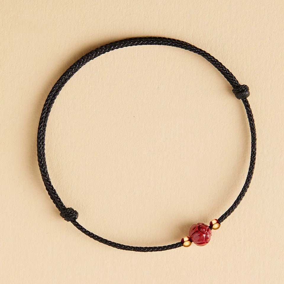 adjustable cinnabar lotus cord bracelet/ fortune bracelet