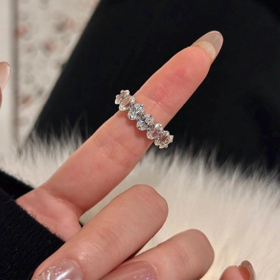 Size 6 zirconia 7 stone anniversary band solid 925 silver ring