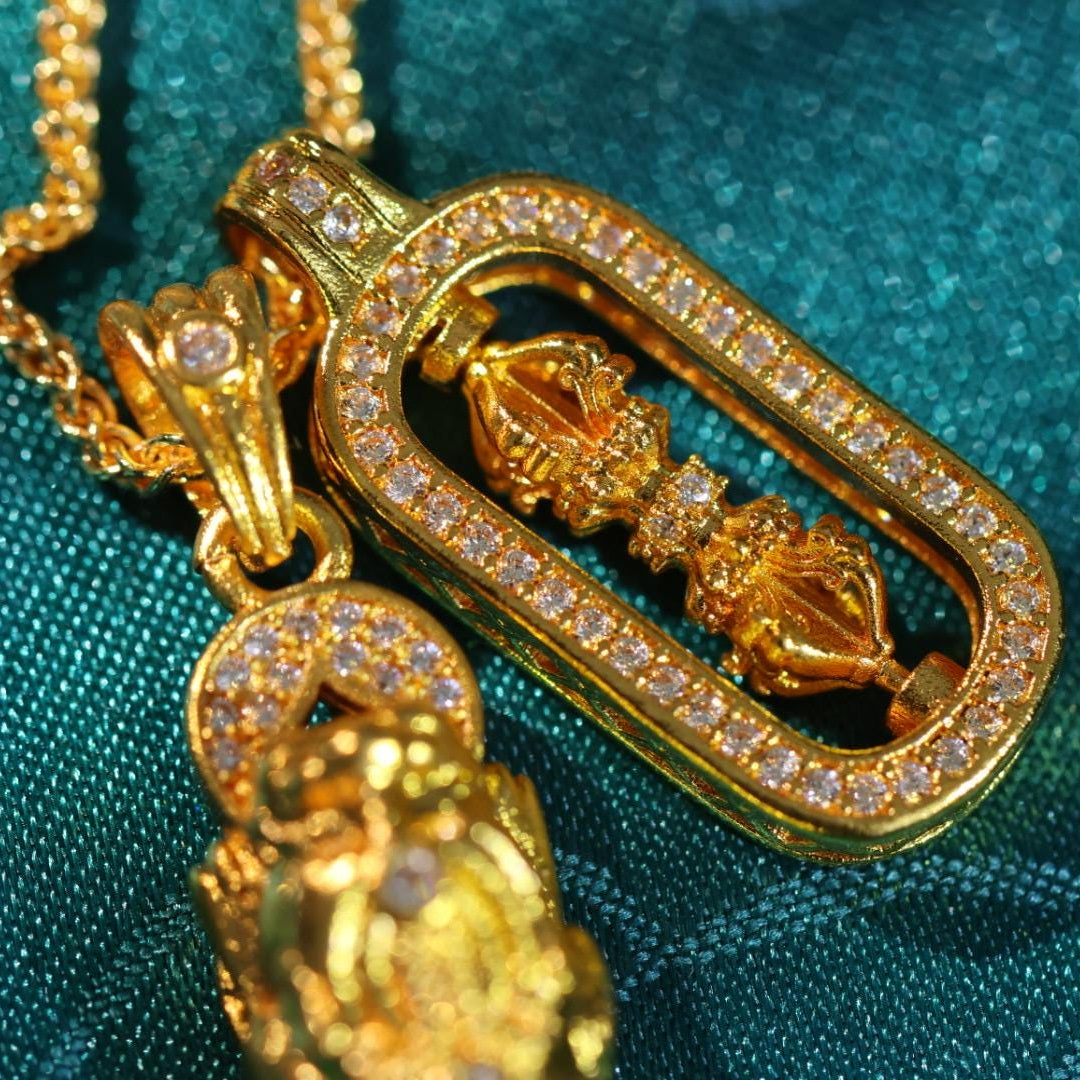 24k gold gada majra scepter and pixiu pendant 貔貅金刚杵吊坠项链