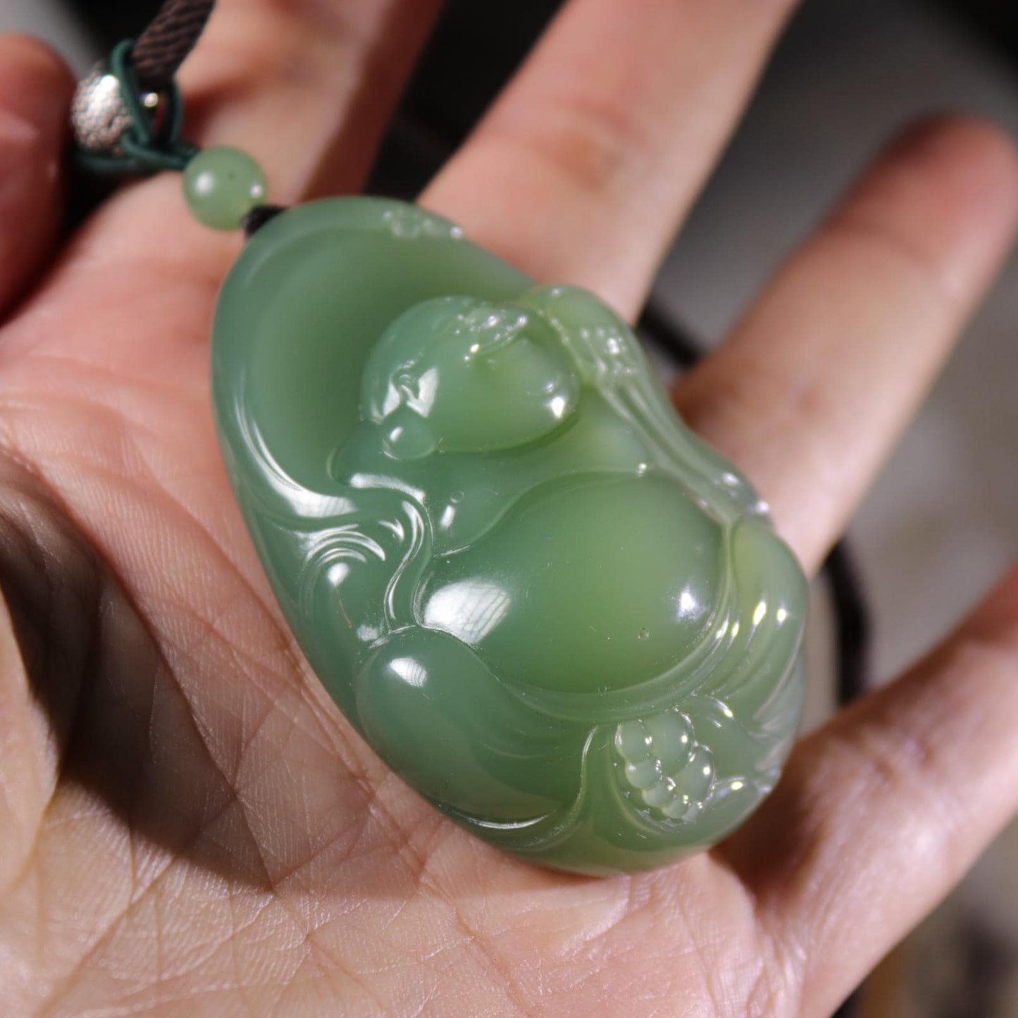 Certified green jade Buddha pendant
