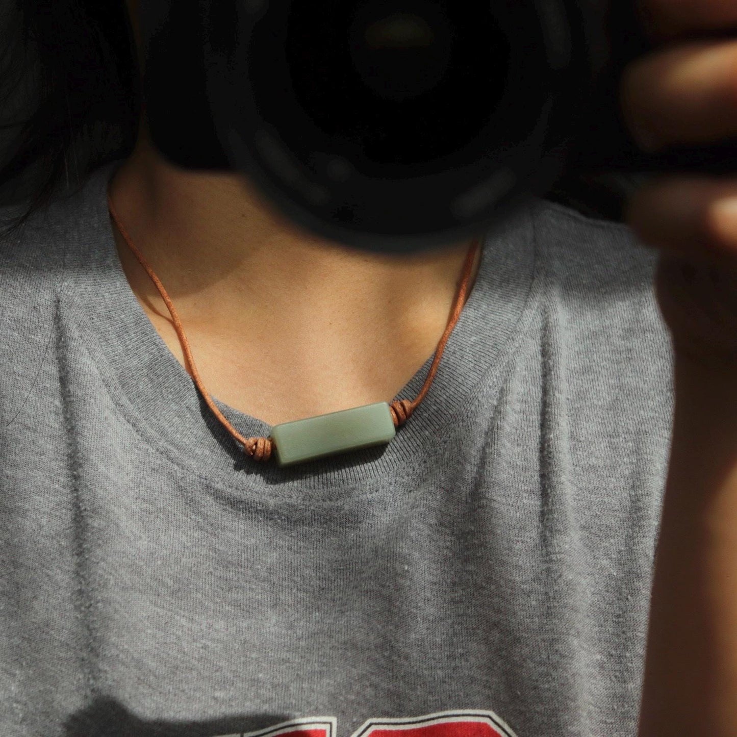 Tibetan style jade leather necklace and bracelet