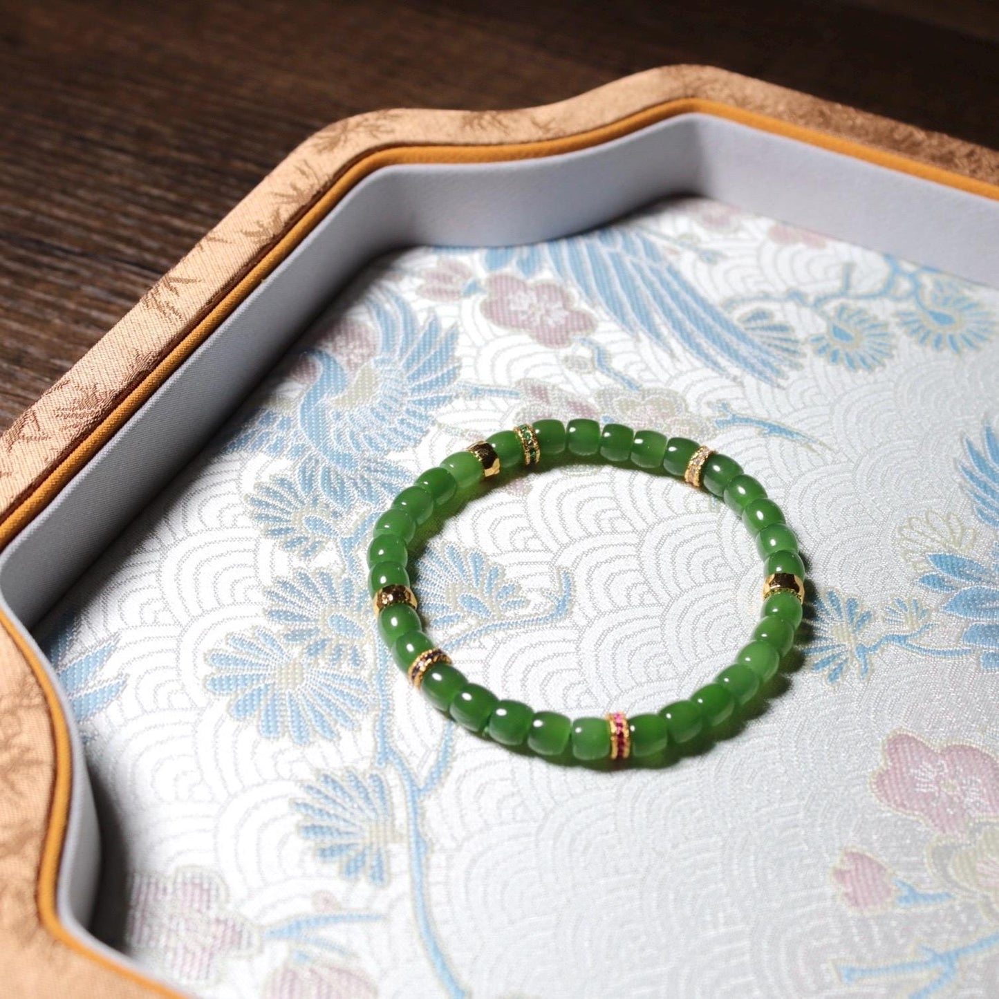 5x6mm lush green apple green Siberian nephrite Jade bracelet 阳绿苹果绿小直切手串