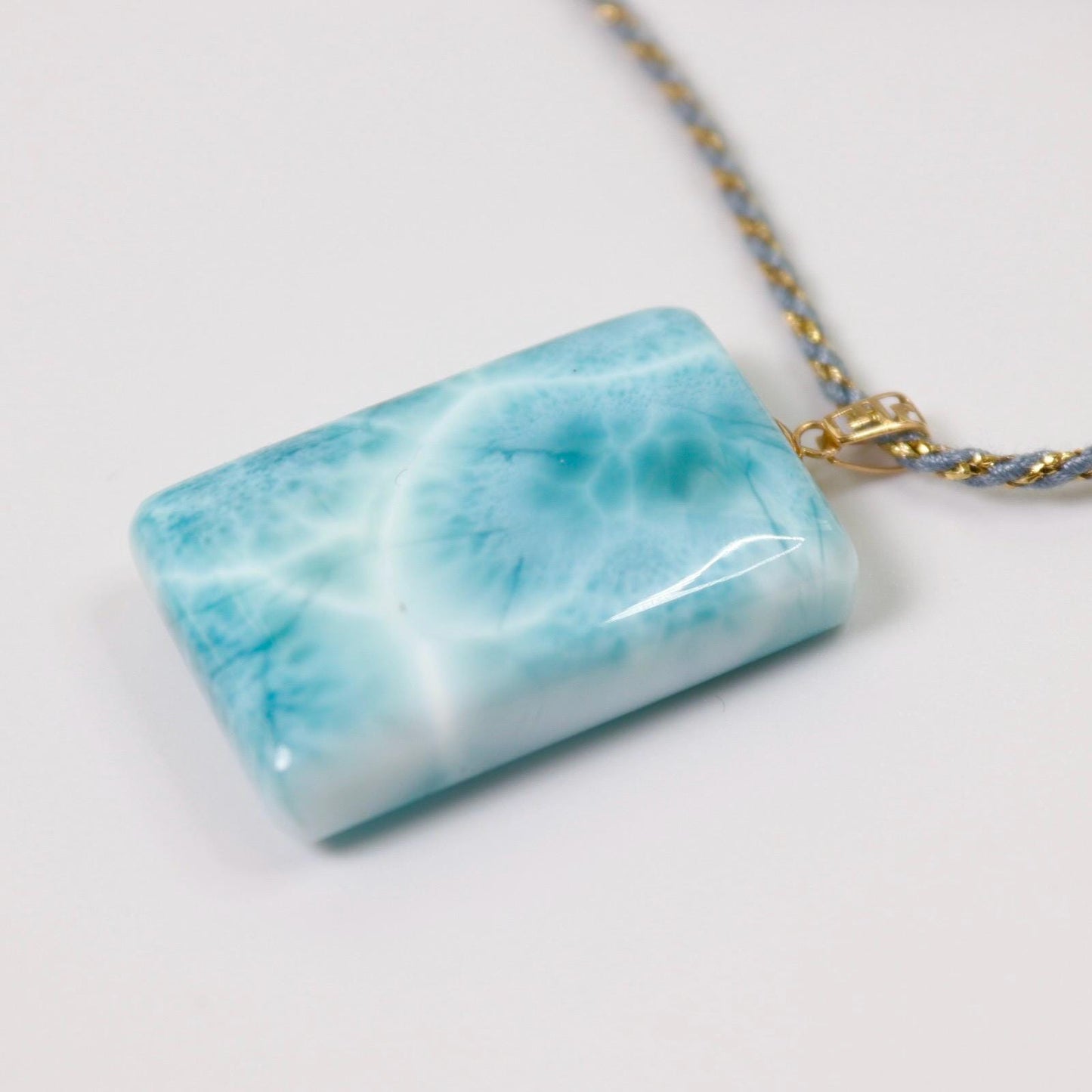 Larimar Pendant Necklace: Natural Ocean Stone, 18K Gold Bail