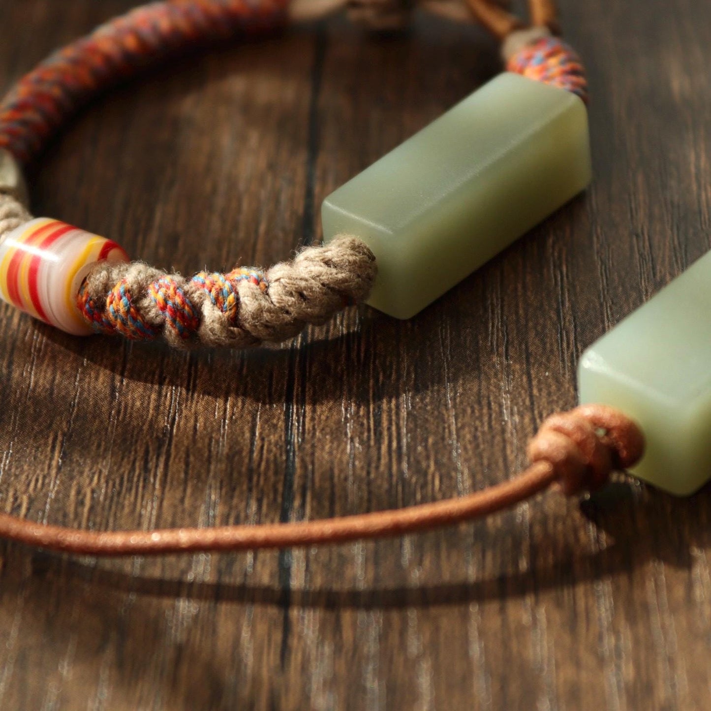 Tibetan style jade leather necklace and bracelet