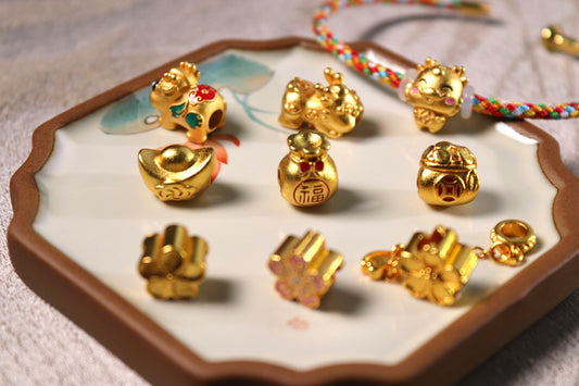 4mm hole auspicious Chinese Gold charm beads for cord braided bracelet bangle