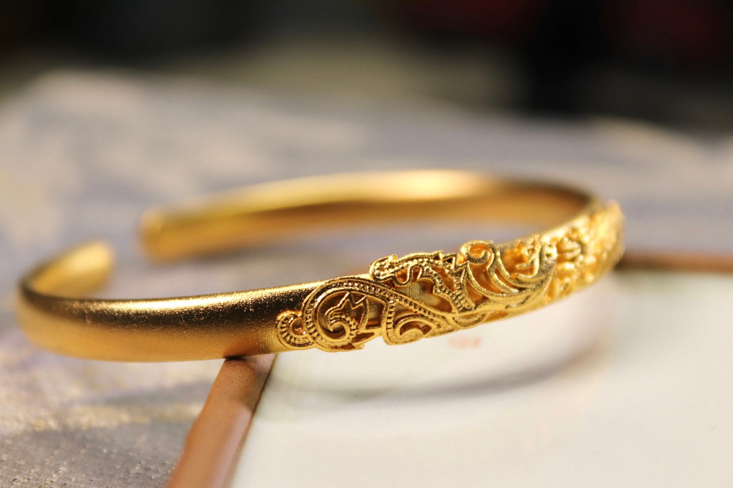 Dragon and Phoenix Gold Bangle: Chinese Wedding Jewelry