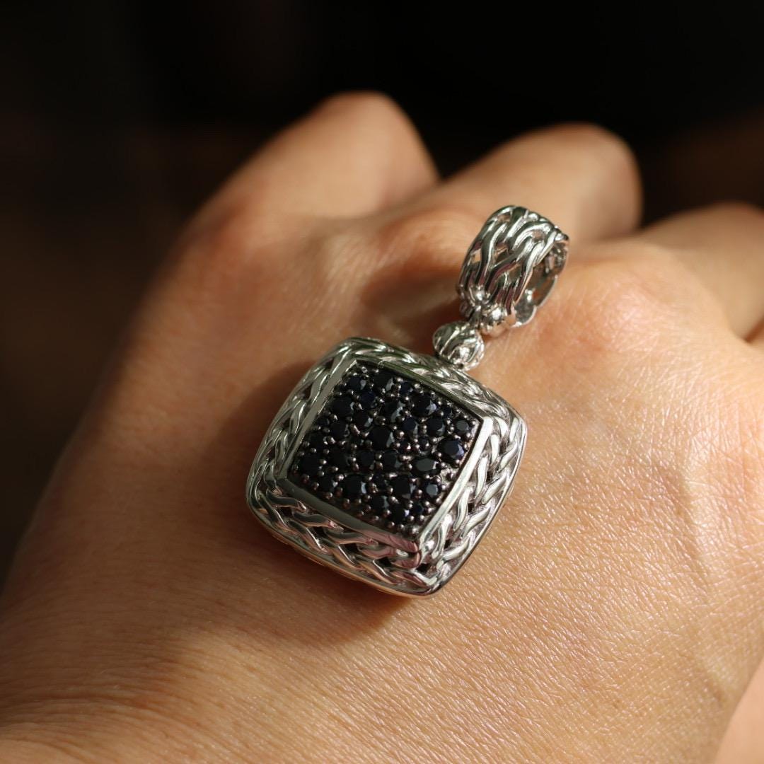 pre-owned John Hardy Carved Chain Pendant, Sterling Silver, Pavé